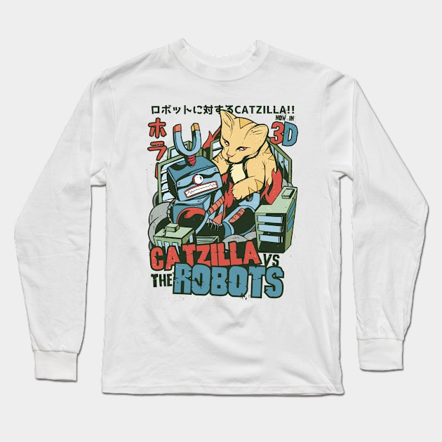 Catzilla v Robots Long Sleeve T-Shirt by HiFi Tees